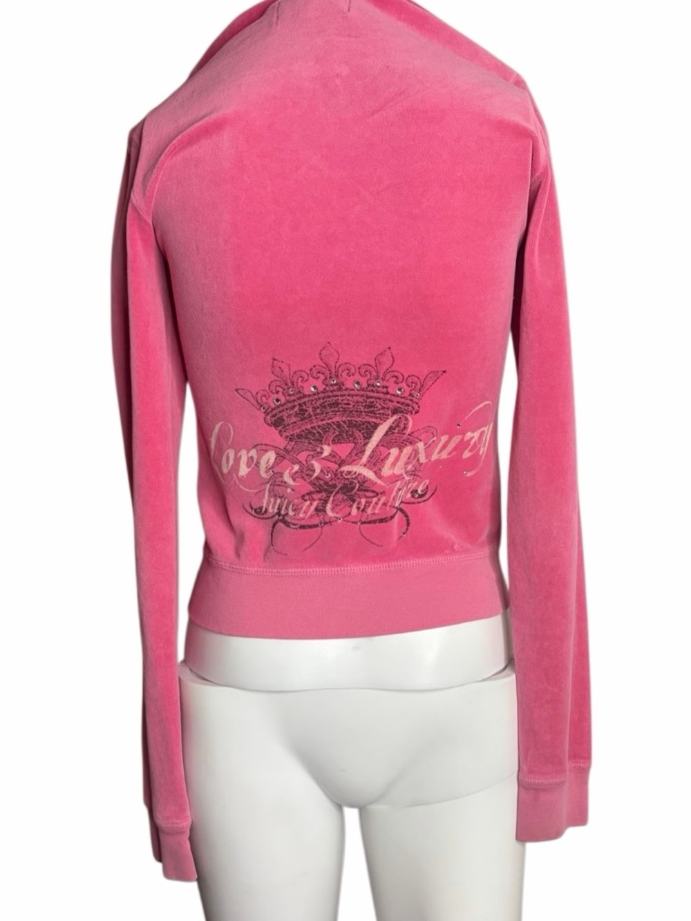 VINTAGE Juicy Couture Pink Velour Hooded Jacket Embellished Back Graphic Small - Picture 5 of 5